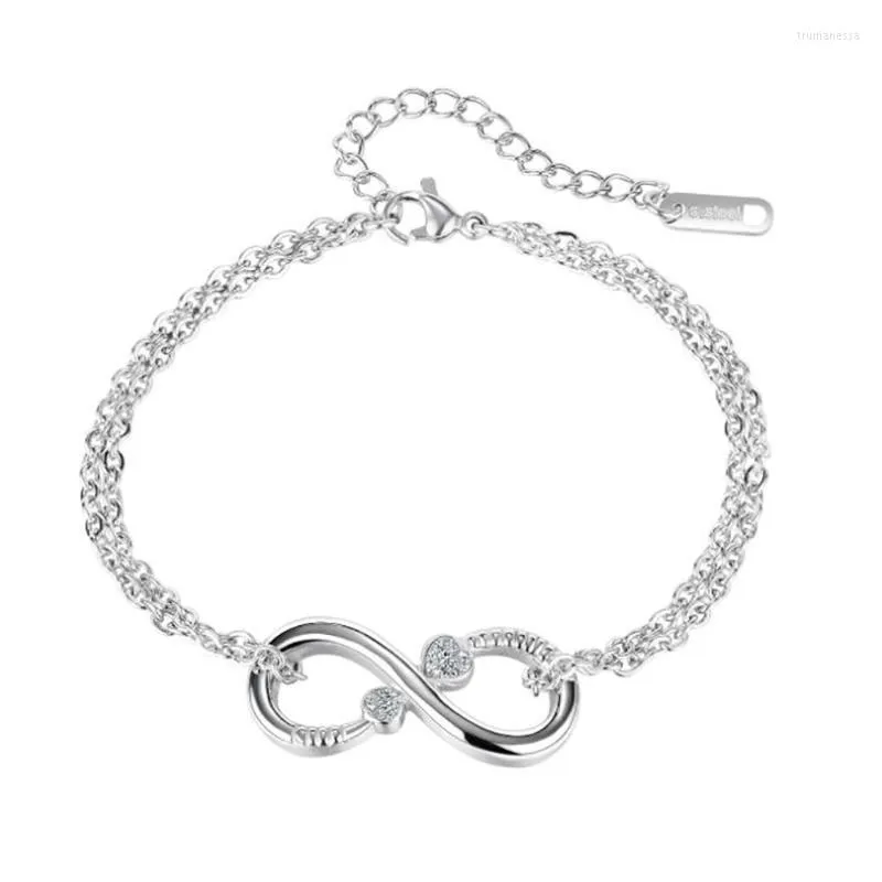 Link Chain Infinity Armband för kvinnor flickor rostfritt stål smycken kubik zirkonium justerbar med kärlekshjärta charm trum22