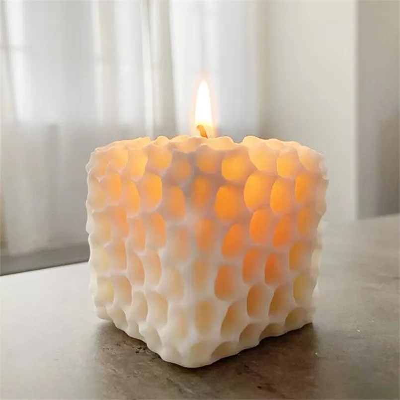 Honeycomb Scented Candle Plaster Silicone Mold Food Grade Chocolate Mousse 3D Cube Shape Molds Wedding Gift Home Decoration 220629