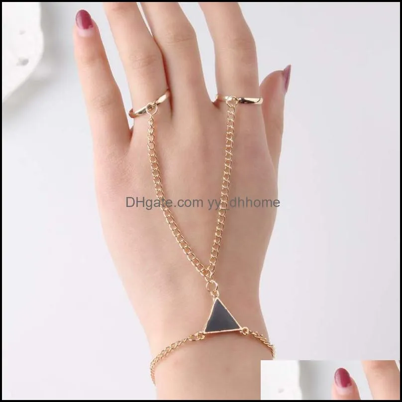 link, chain 1pc trendy women punk triangle finger conjoined bracelet fashion slave for boho jewelry