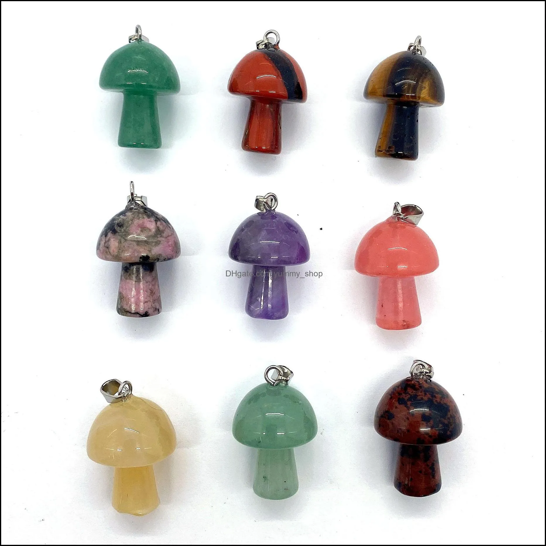 Mix Natural Stone charms Quartz Crystal Amethyst Agates Aventurine Mushroom Pendant for DIY Jewelry Making Accessories