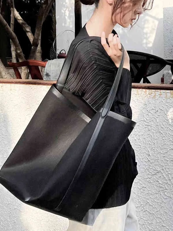 top Bags Sally BeiLin With Shopping Money The Row Park Tote Canvas Cotton And Linen Cowhide Single Shoulder Contracted Fashion Bucket Bag