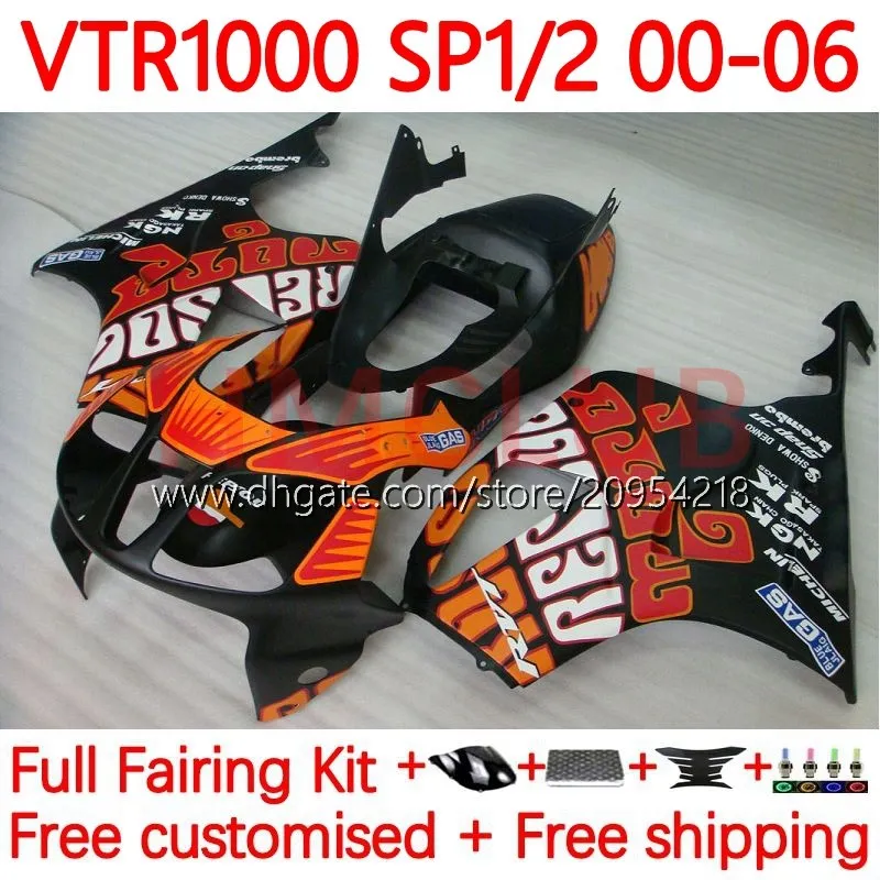 Kit de carrosserie pour HONDA VTR1000 RC51 SP1 SP2 RTV1000 2000-2006 Bodys 110No.8 VTR-1000 00 01 02 03 04 05 06 VTR 1000 2000 2001 2002 2003 2004 2005 2006 Carénage plat repsol