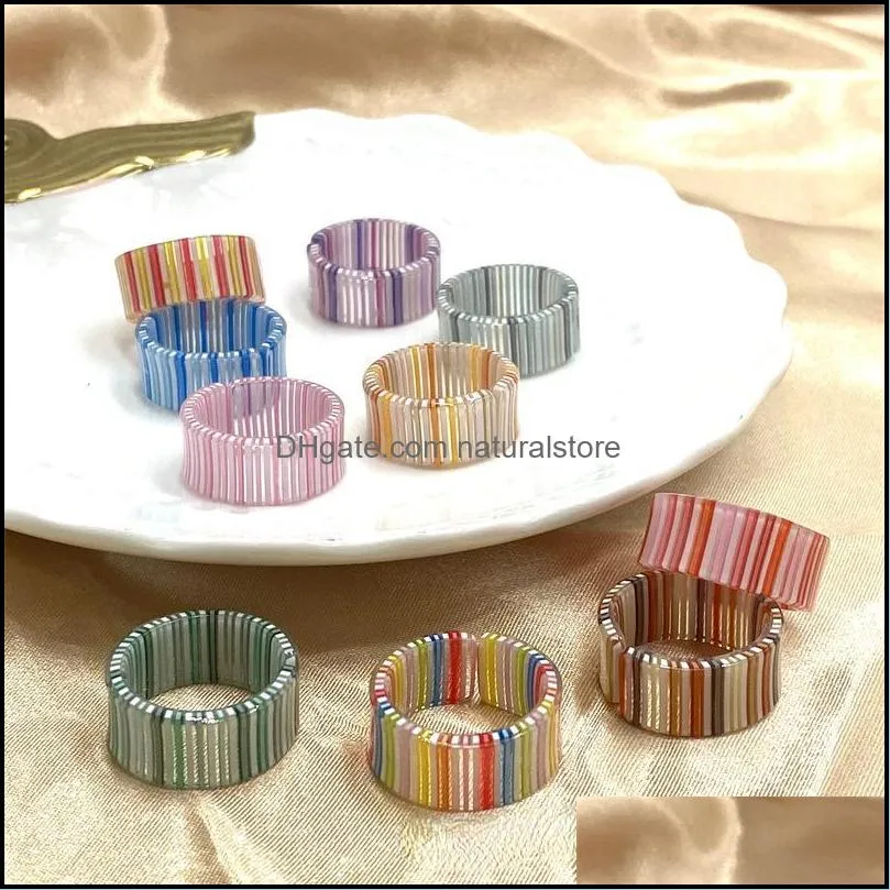 wedding rings colorful layer stripe ring for women enamel resin acrylic wide round aesthetic charms party fashion jewelry giftswedding