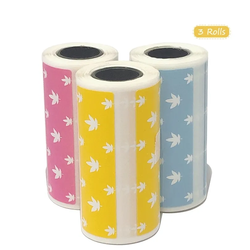 3 Rolls Cute Cartoon Direct Thermal Labels Roll Strong Clear Printing Adhesive Sticker for PeriPage A6 Pocket BT Thermal Printer 201009