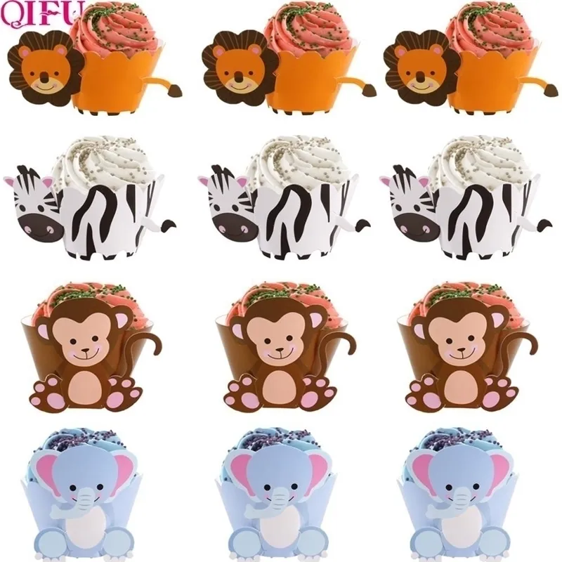 QIFU zebra Animal Cupcake Wrappers Cup Cake Paper Jungle Theme Birthday Party Decor Kids Decorating Supplies Baby Shower Y200618