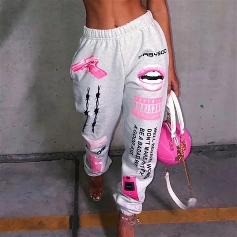 Pantaloni della tuta grafica hip-hop estiva Pantaloni da jogging da donna Pantaloni casual allentati a vita alta Harajuku 220325