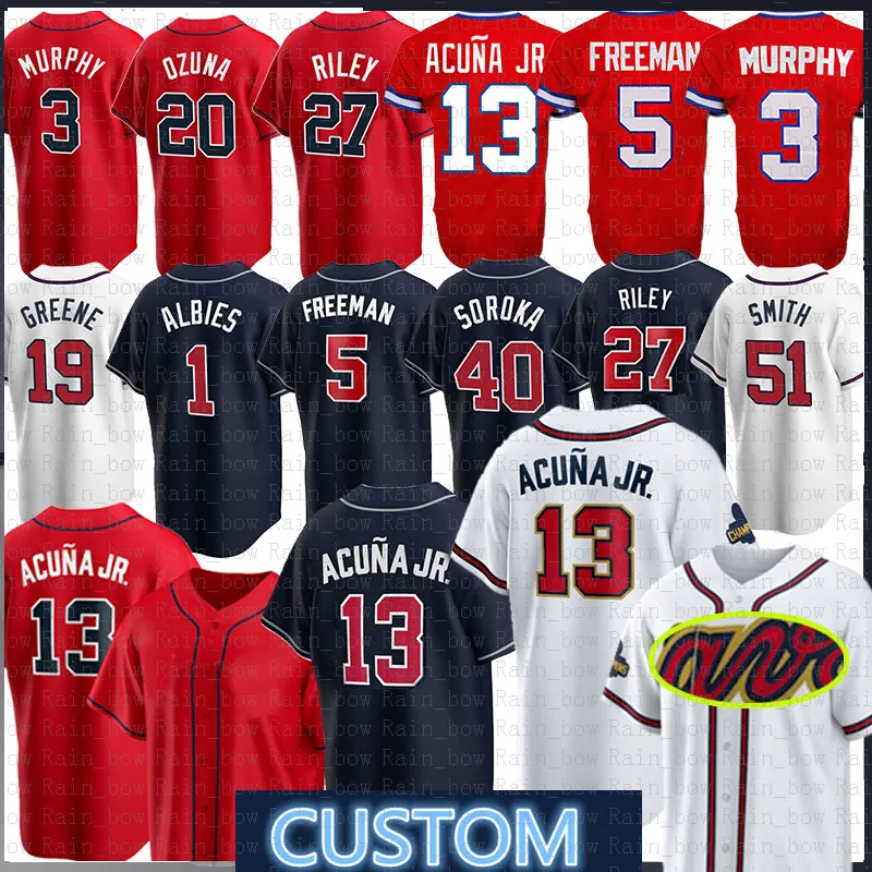 Dansby Swanson Atlanta Baseball-Trikot 13 Ronald Acuna Jr. Matt Olson Ozzie Albies Austin Riley Dale Murphy Hank Aaron Guillermo Heredia Marcell Ozuna Chipper Jones