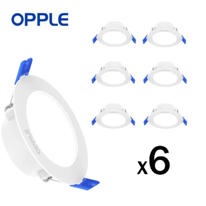 Opple LED Downlights 6pc 스포트 라이트 천장 조명 4W 6W 따뜻한 화이트 3000k 멋진 흰색 깜박임 무료 에너지 절약 부엌