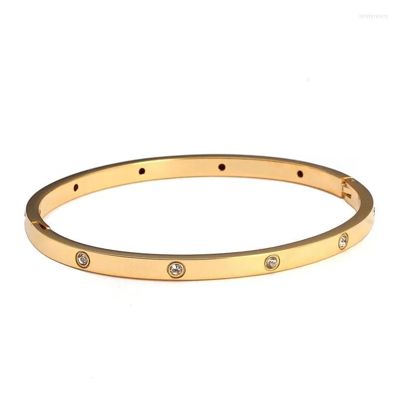 Bangle Trendy Acciaio inossidabile CZ Bracciali da amante Braccialetti per donna Cristallo Placcatura in oro Polsino Polsino Ragazza femminile GioielliBangle Inte2