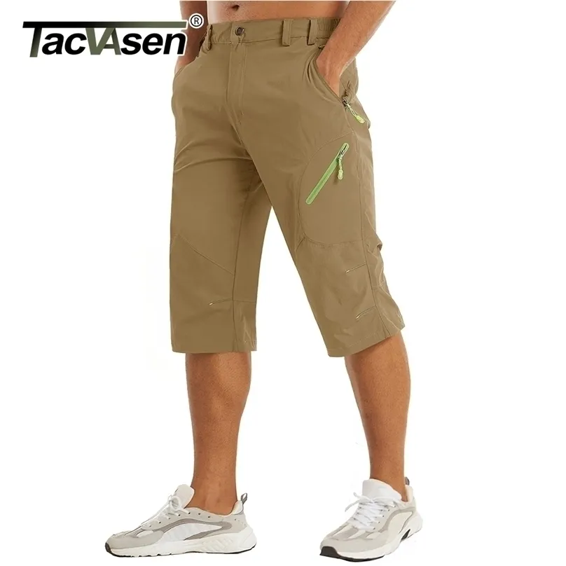 TACVASEN Below Knee Length Summer Waterproof Shorts Mens Quick Drying 3/4 Pants Hiking Walking Sports Outdoor Nylon 220318