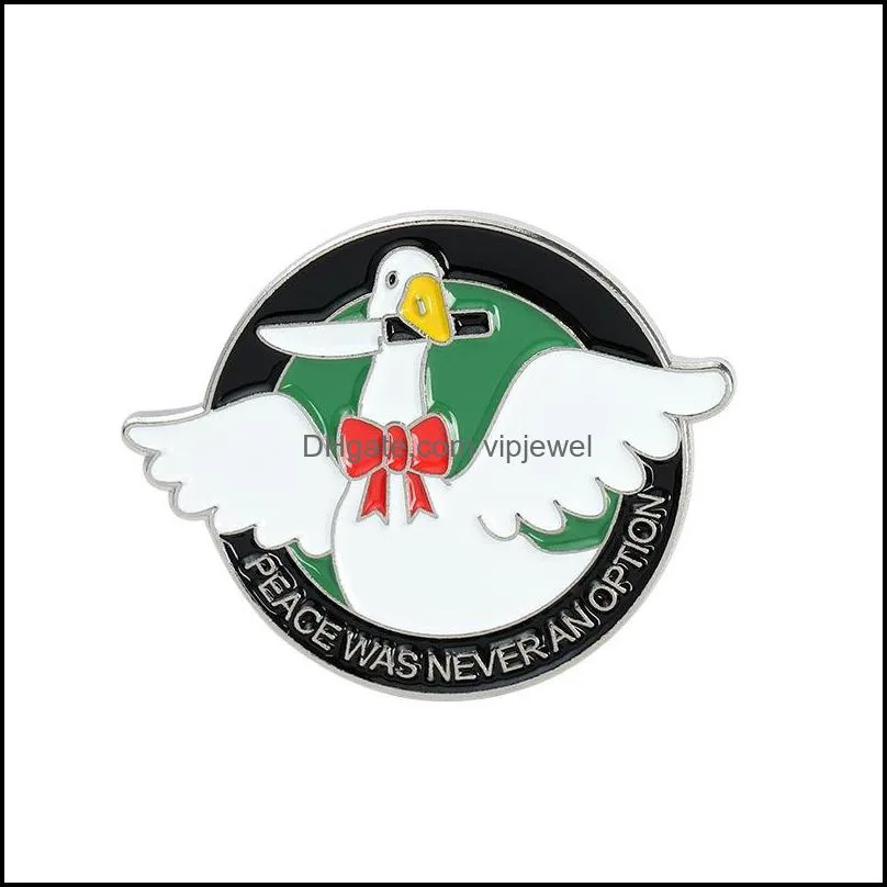 unisex cartoon big white goose shape brooches alloy enamel round square letter lapel pins animal series  knapsack clothes badge accessories