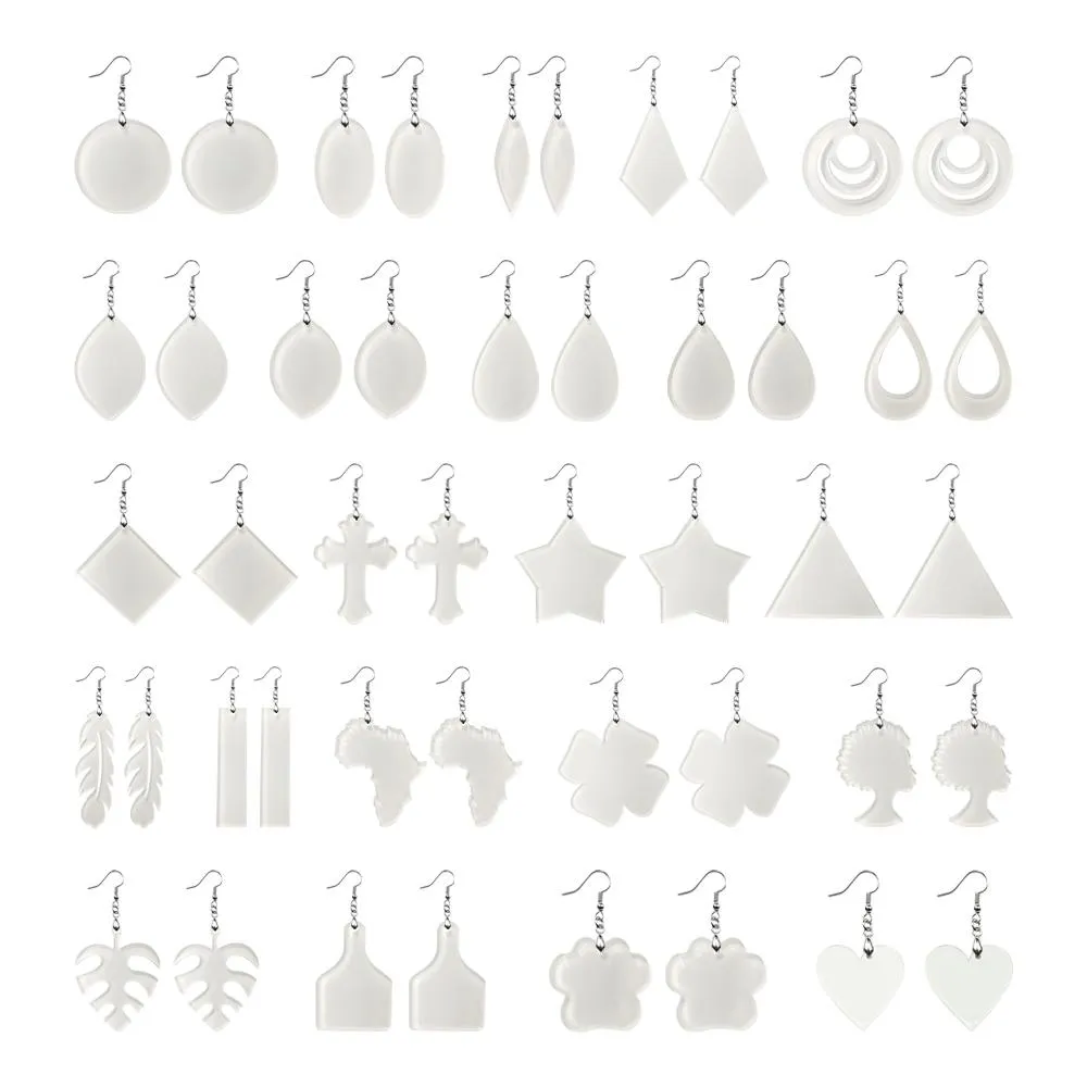 Sublimation Blanc Acrylique Boucles D'oreilles Fil Crochets Boucles D'oreilles Inachevé Clair Boucle D'oreille Pendentifs pour DIY Fabrication de Bijoux