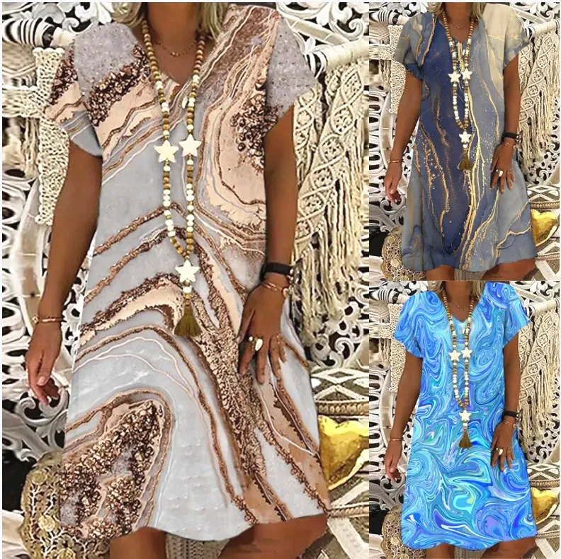 Vrouwen casual losse kleding kleuren plusjes maten batwing solide strand boho splice pocket mode zomer es robe femme 220613