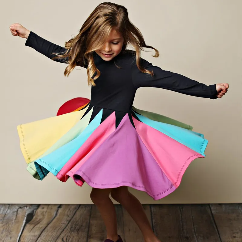 Kids girls Rainbow dress Long Sleeve o-neck A-Line Children clothes 2021 Costume Party summer baby girl dresses toddler 2-6Y