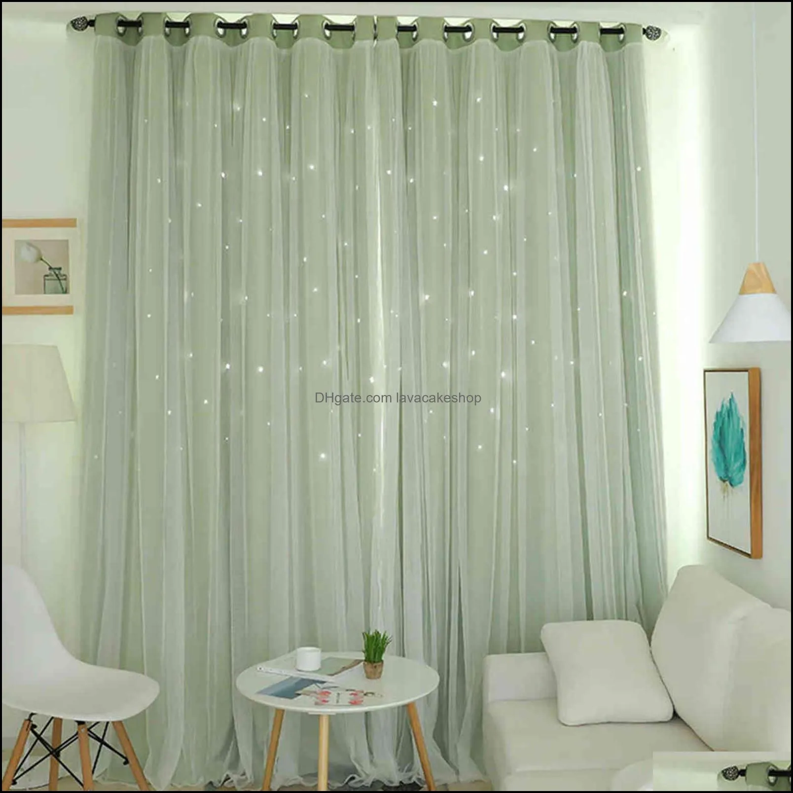 Hollow Star Thermal Insulated Blackout Curtains for Living Room Bedroom Window Curtain Blinds Stitched with white Voile 211103