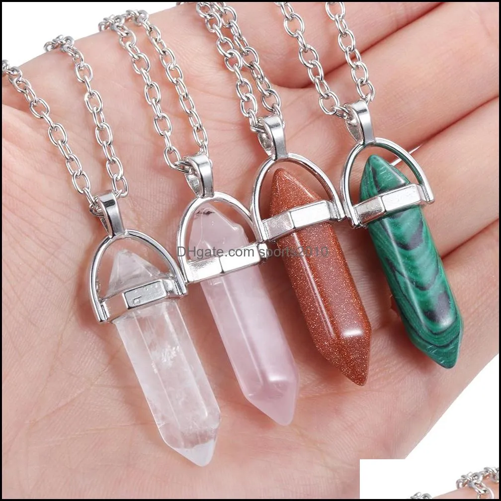 fashion multi hexagonal prism pendant rose quartz reiki healing crystals chakra pendants necklace for women jewelry