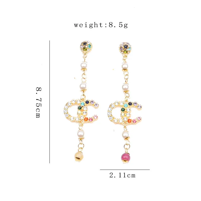 20 Style 18K Gold Plated Designer Letters Stud Hoop Long Earring Ciondola Crystal Geometric Luxury Brand Donna Strass Pearl Wedding Party Jewerlry Accessori