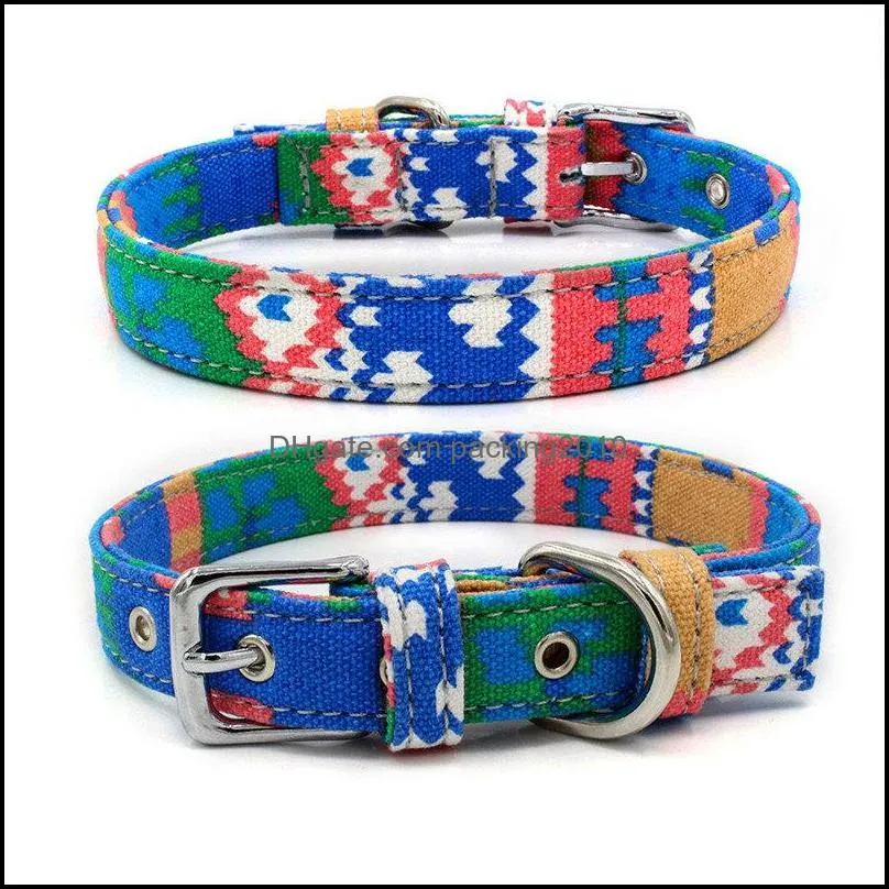 Dog collar Fashion canvas Colorful print dog collars Adjustable pin buckle Dog Collars Rings Pet Supplies wholesale