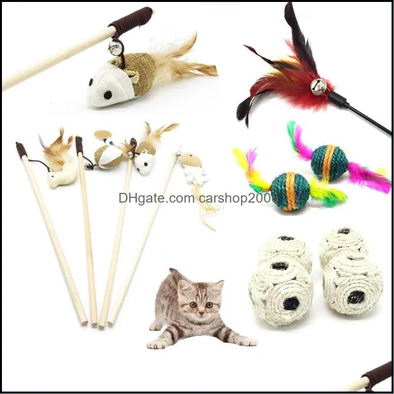 Cat oyuncakları Malzemeler Evcil Hayvan Bahçesi Çeşitli Eğitim Dış Mekan Etkileşimli Oyun Tease Sopa Fare Hayvan Tüy Top Fareleri Halat Damla Teslimat