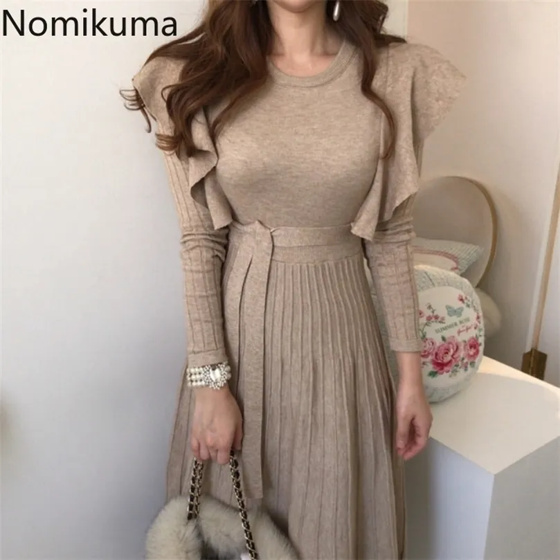 ノミクマファッション新しいセータードレス女性フリルスリムウエスト長袖