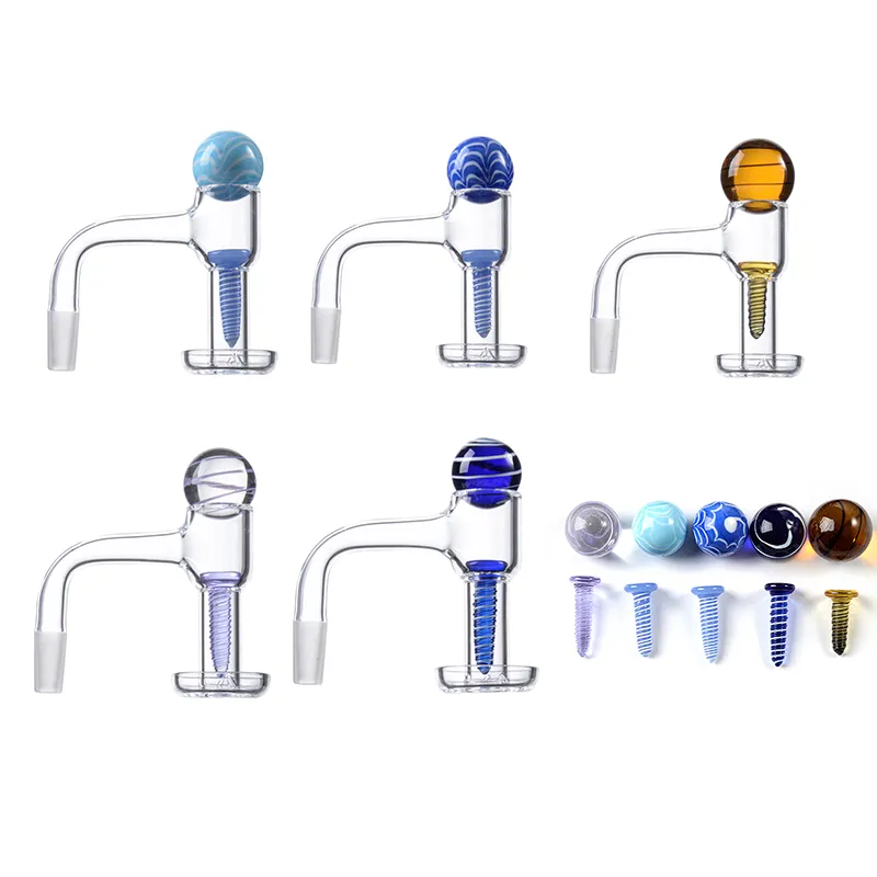 Colorido inconsútil completamente soldado Banger Accesorios para fumar Terp Slurper Borde biselado con clavos de tornillo de mármol de vidrio Bangers de cuarzo de soldadura de grado estadounidense FWQB02