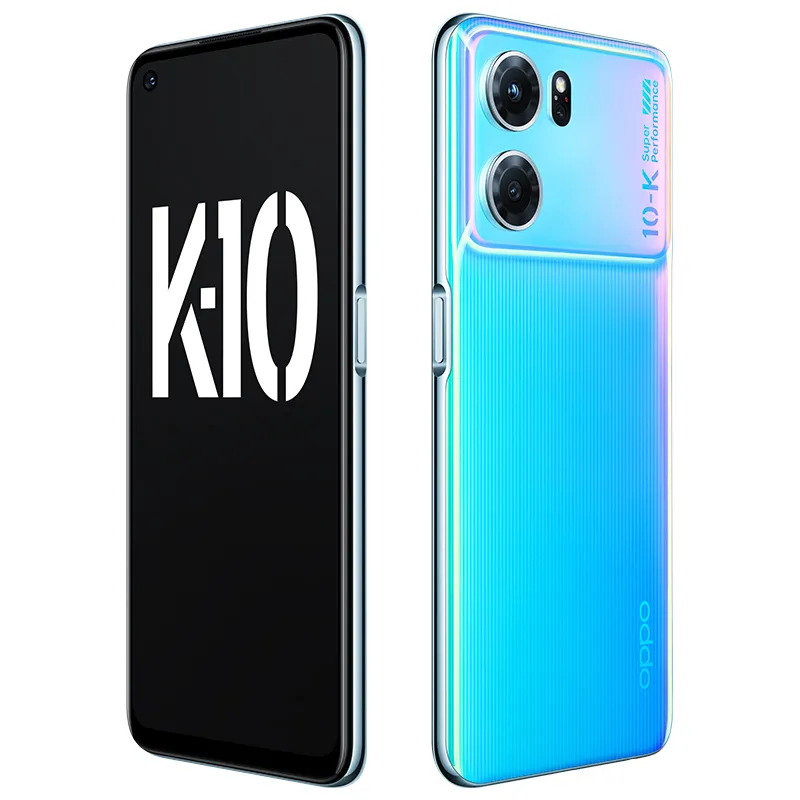 Téléphone mobile OPPO K10 5G d'origine 12 Go RAM 256 Go Rom MTK Dimensité 8000 MAX Android 6.59 "120Hz LCD Full Screen 64MP AF FF NFC 5000mAH Face ID IDPrint FingerPrint Smart Cell Phone Smart