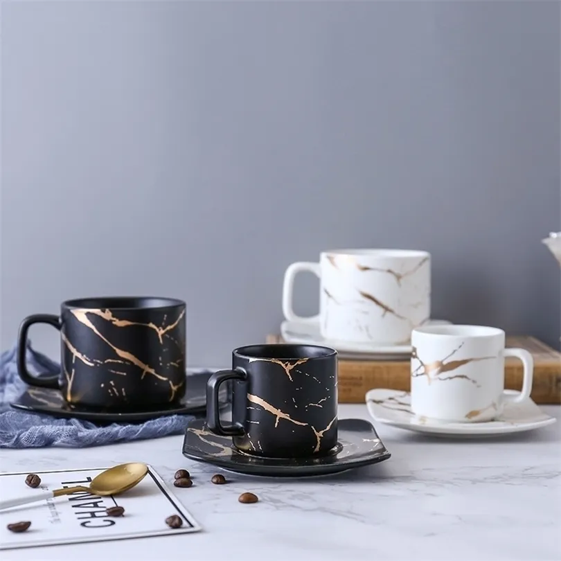 Marble Black White and Cup High Quality Cup Set Saucer Cup Mugs Coffee Cups 210409