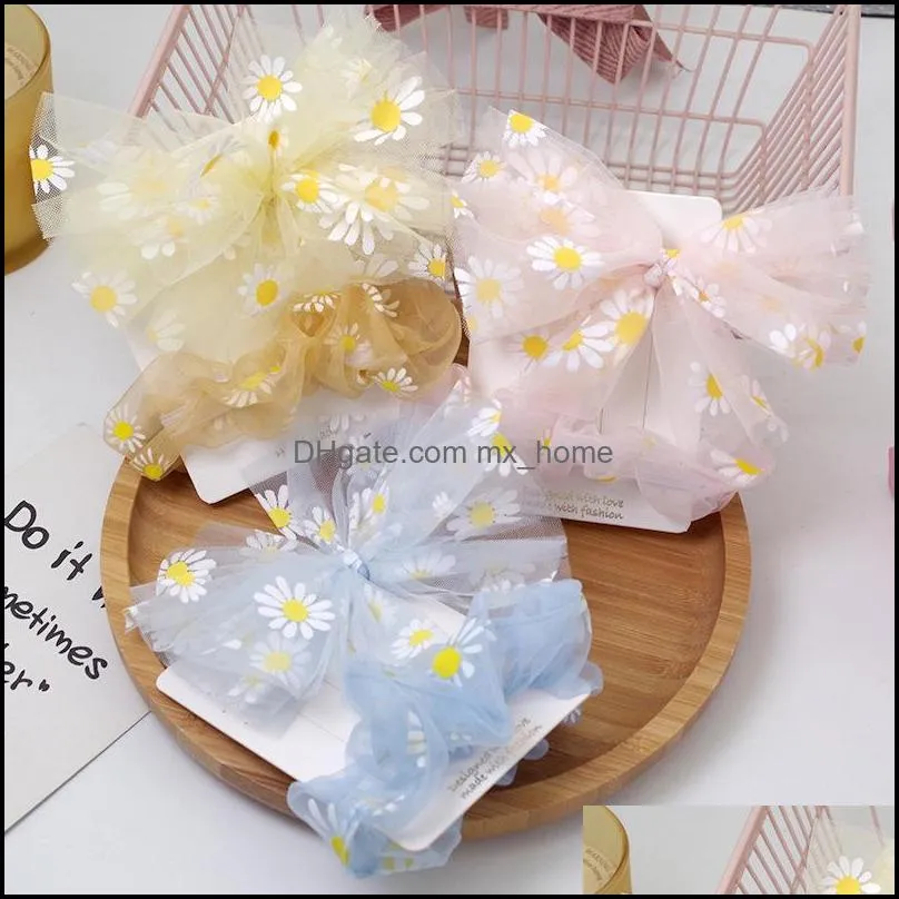 2pcs/lot korean version small daisies bow tie hair clips wild fashion rubber band set high quality hair accessories