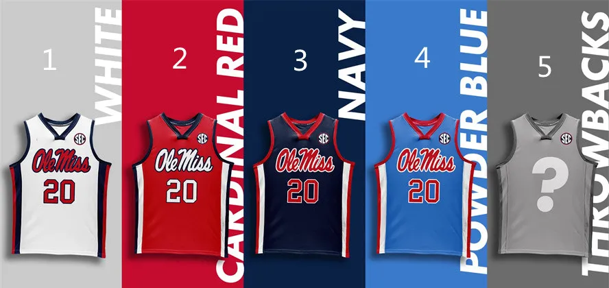 Basketball NCAA Cousu Personnalisé Ole Miss Rebels Basketball Jersey 4 Jaemyn Brakefield 2 Daeshun Ruffin 5 James White Jerseys 11 Matthe