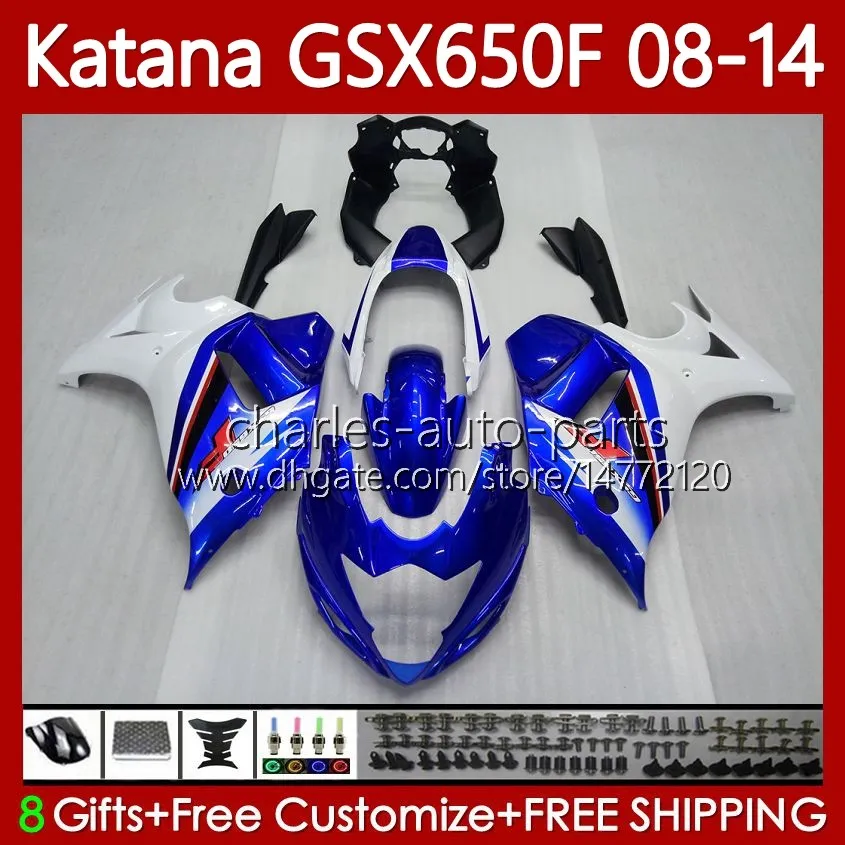 Karosserie für Suzuki Katana GSXF 650 GSX-650F GSX650F GSXF650 2008 2009 2010 2011 weiß blau 12 13 14 120No.80 GSX 650F GSXF-650 08 09 10 11 2012 2013 2014 OEM-Verkleidungen