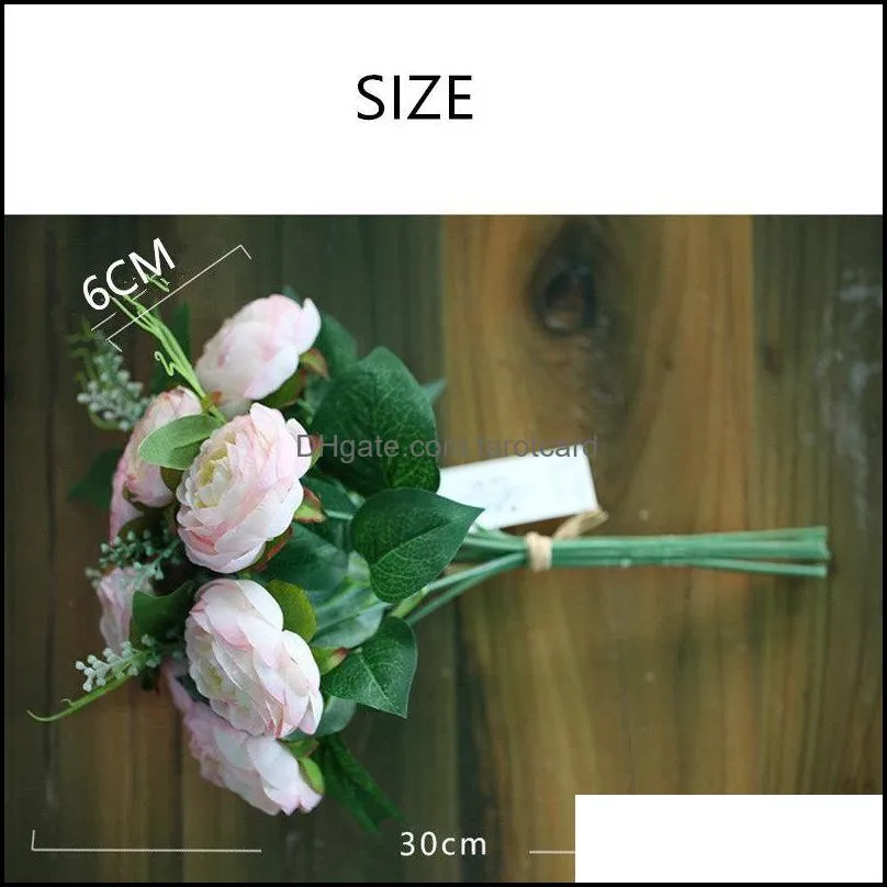 Decorative Flowers & Wreaths Pink White Beautiful Flower Wedding Artificial Bouquet Silk Full Head