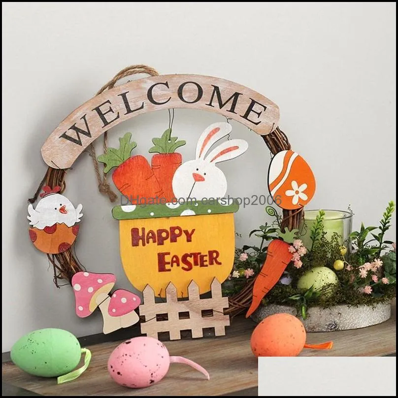 NEWDecorative Flowers & Wreaths Easter for Front Door Decor Eggs Carrot Rattan Garland Wall RRD12860