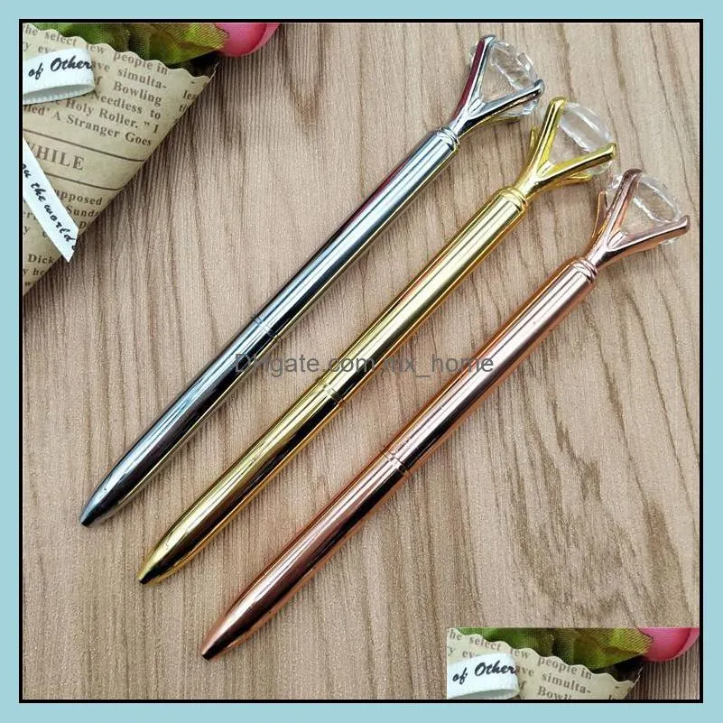 20pcs creative crystal glass kawaii ballpoint pen girl student ring big gem ball pen with large diamond fashion school office supply