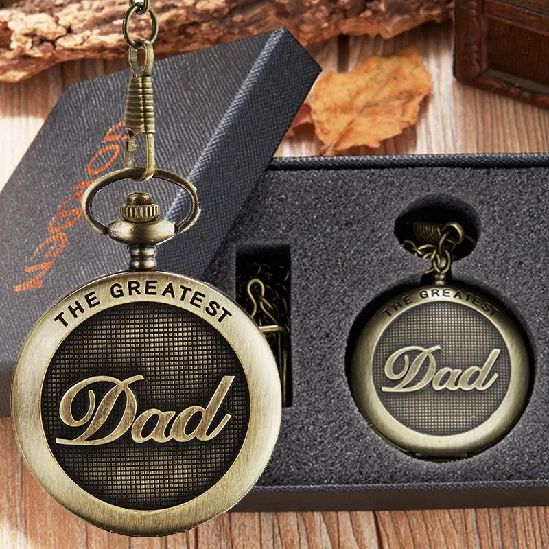 Pocket Watches Fathers Day Gifts "Till min greast pappa titta på idé för pappa fader antik kvarts fob kedja klocka med presentförpackning