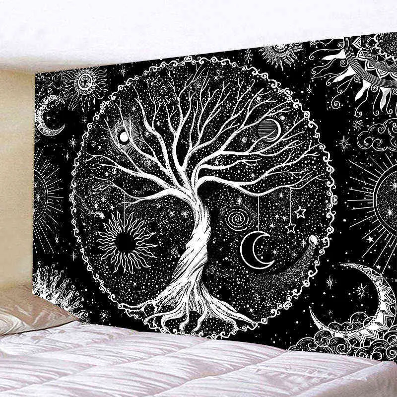 Tapestry Black And White Moon Sun Mandala Tapestry Bohemian Decoration Wall Han