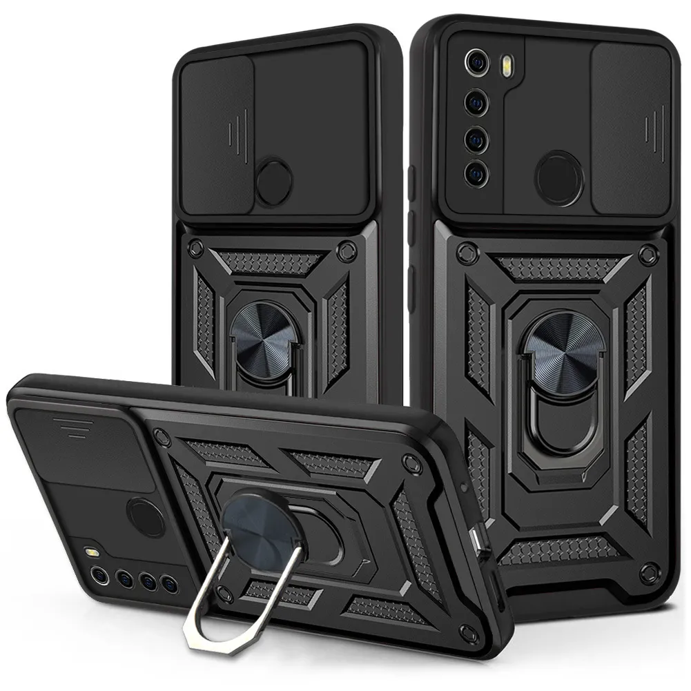 Fodral för Xiaomi RedMi Note 8 2021 Not 8 Pro Case Cover Slide Camera Lens Hållare Skyddsring Magnetisk Armor Shocksäker Fender