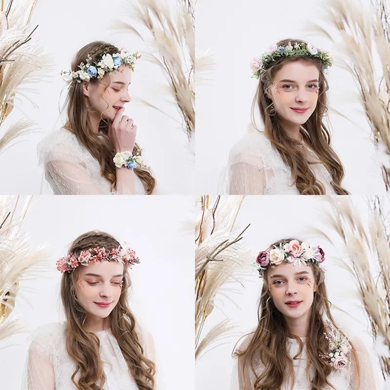 Decorative Flowers & Wreaths Adjustable Flower Headband Hair Wreath Floral Garland Crown Halo Headpiece With Ribbon Boho Wedding FestivalDec