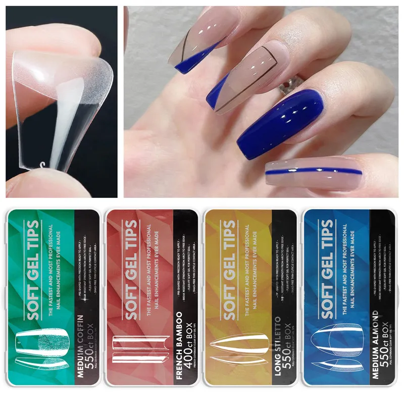 Porselein witte doos valse nagels geen trace scrub lange waterdruppel amandel nep nagel zachte gel tips