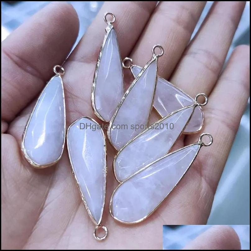 gold edge natural crystal geometry stone charms rose quartz pendants trendy for jewelry making sports2010