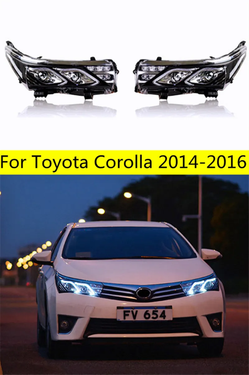 Head Lamp för Corolla 2014-16 Toyota LED-strålkastare DRL Working Lamp Dynamic Turn Signal Projector Lens Accessories Upgrade