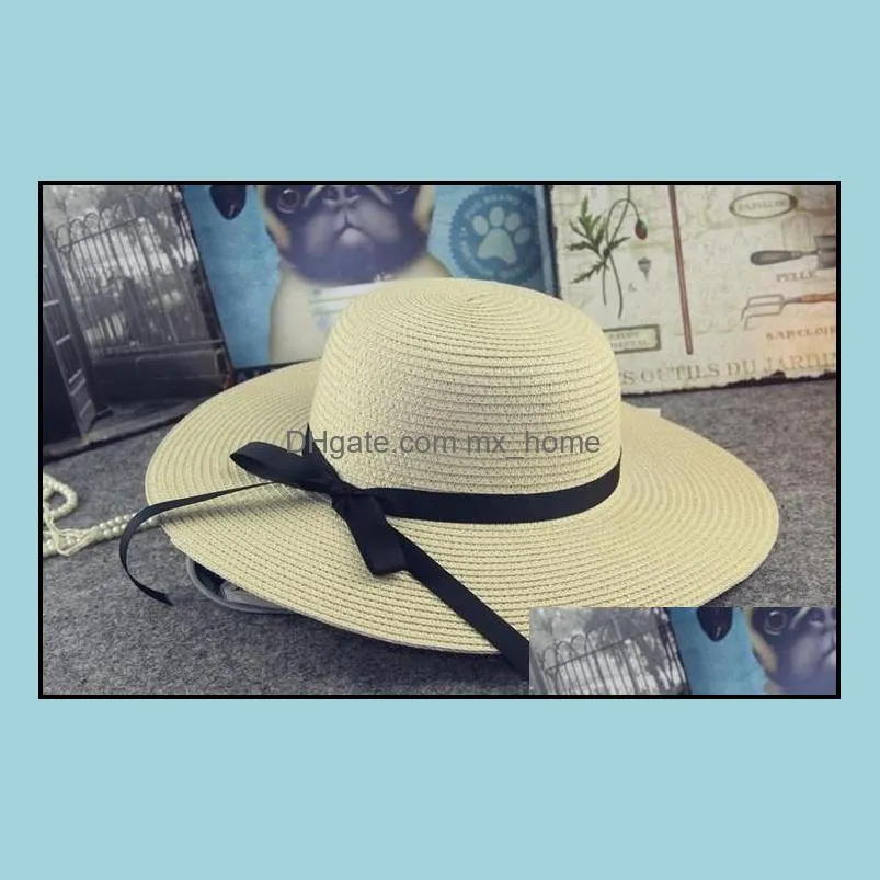 Summer Girls Grass Braid Hats Children`s Bow Ribbon Beach Cap Kids Hollowed-out Sunhats Baby Fashion Straw Hat Bows A9296