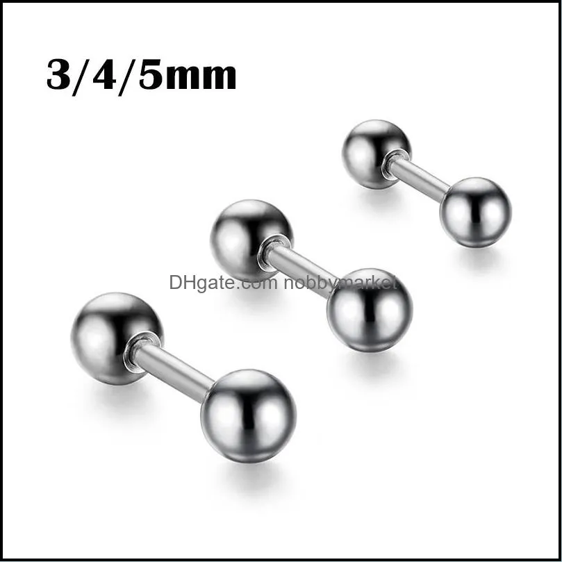 3pcs/pack Stainless Steel Ear Bone Nail/Stick Small Ball Screw Ear Studs For Women Men Cute