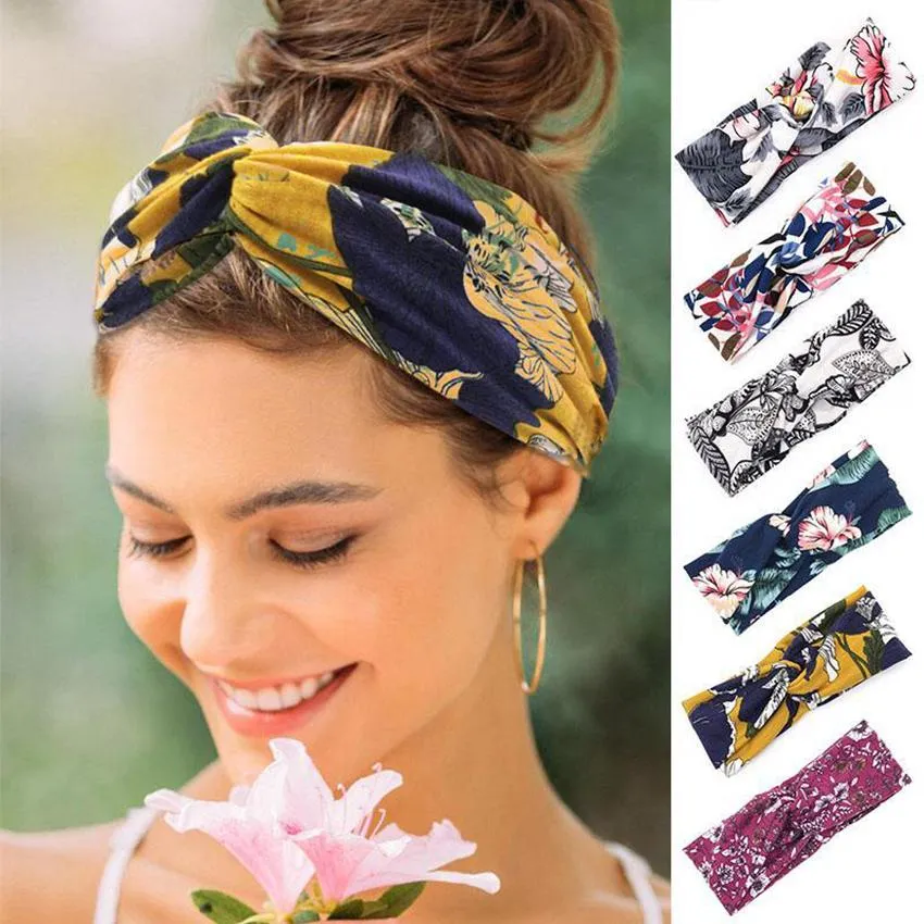 12styles Women Girls Hairband Yoga Sport Hair Bands Floral Cross Hairband Vintage Printed Knot Headband Turban Party Favor GGA3848