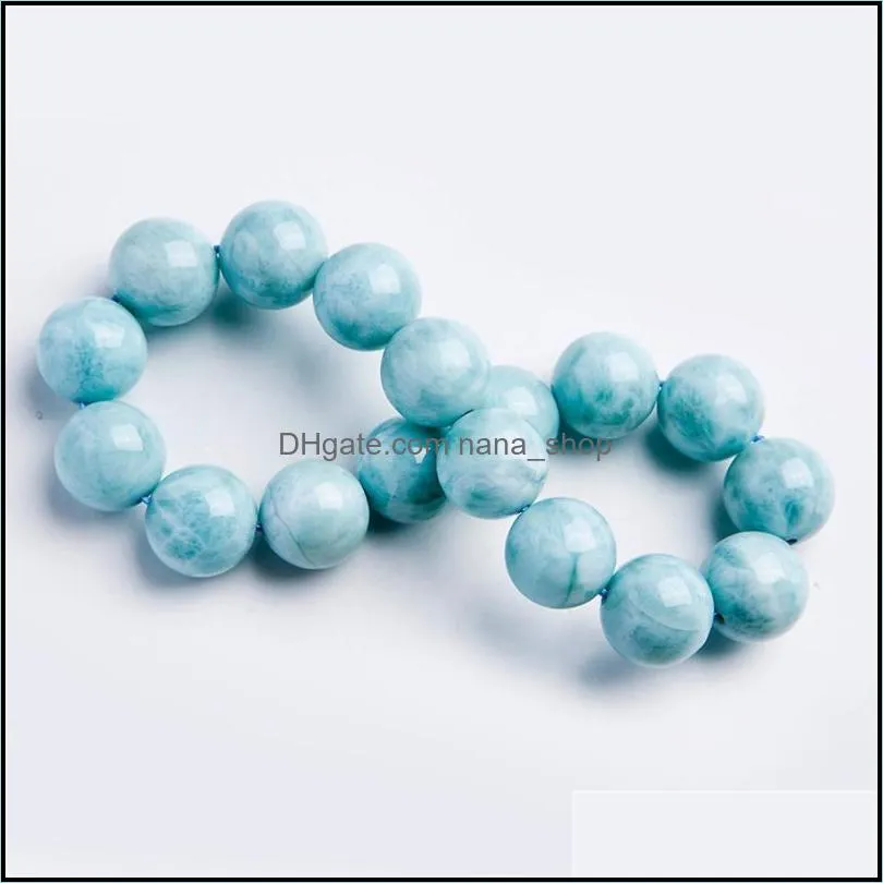 Beaded, Strands Drop 12mm Blue Natural Larimar Bracelet Women Female Stretch Crystal Round Bead Bracelet1