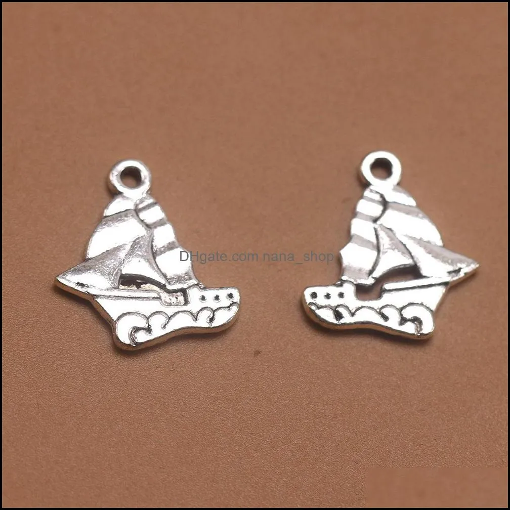 Charms Double Sided Ship Boat Antique Pendants,Vintage Tibetan Silver Jewelry,Diy Jewelry Findings For Bracelet Necklace 19*17mm
