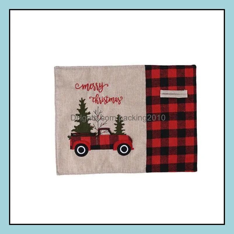 christmas tree red truck placemats table mat winter  plaid placemat dining home xmas table decoration sn3364