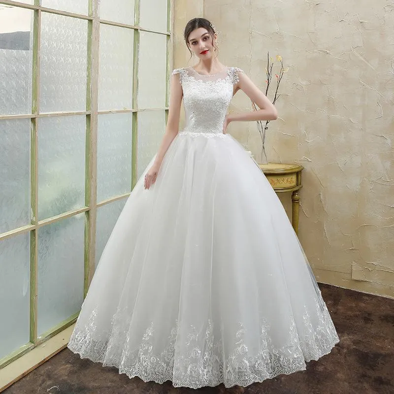 Autres robes de mariée Robe 2022 Noble O Cou Sans Manches À Lacets Plus Taille Simple Mariée Perles Fleur Slim Robe De NoivaAutre