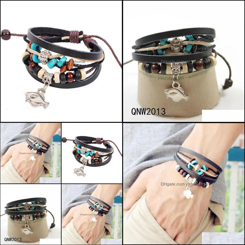 leather bracelet hot jewelry bracelet for women men fish pattern charm infinity bracelet yydhhome