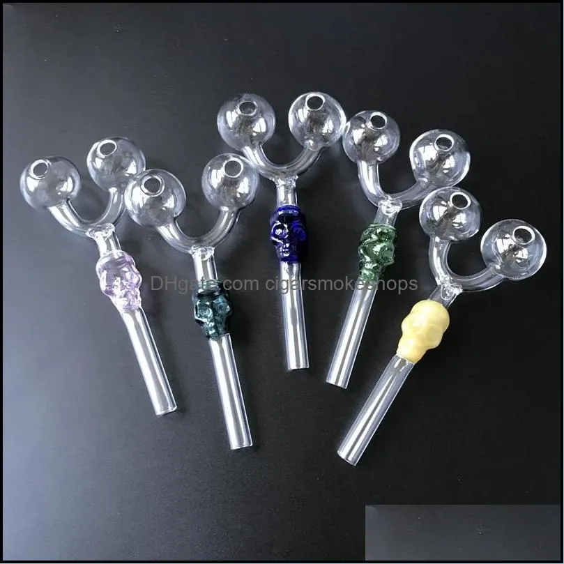double skull glass pipes two head glass pyrex oil burner pipes colorful smoking tobacco pipes sw29