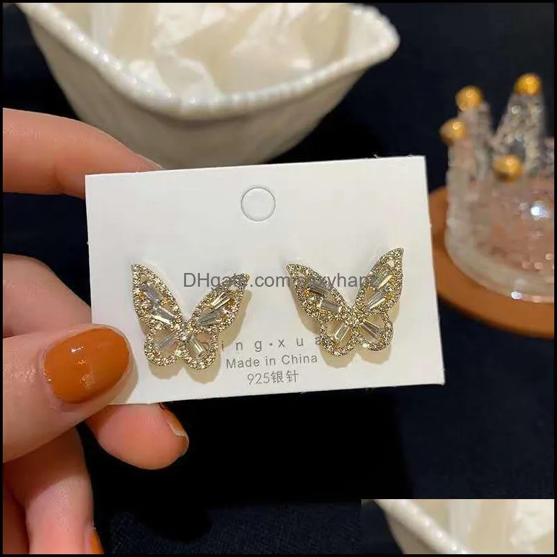 Fashion Stud Butterfly Earrings For Women Rhinestone Cute Girl Zircon Earring Jewelry Wholesale